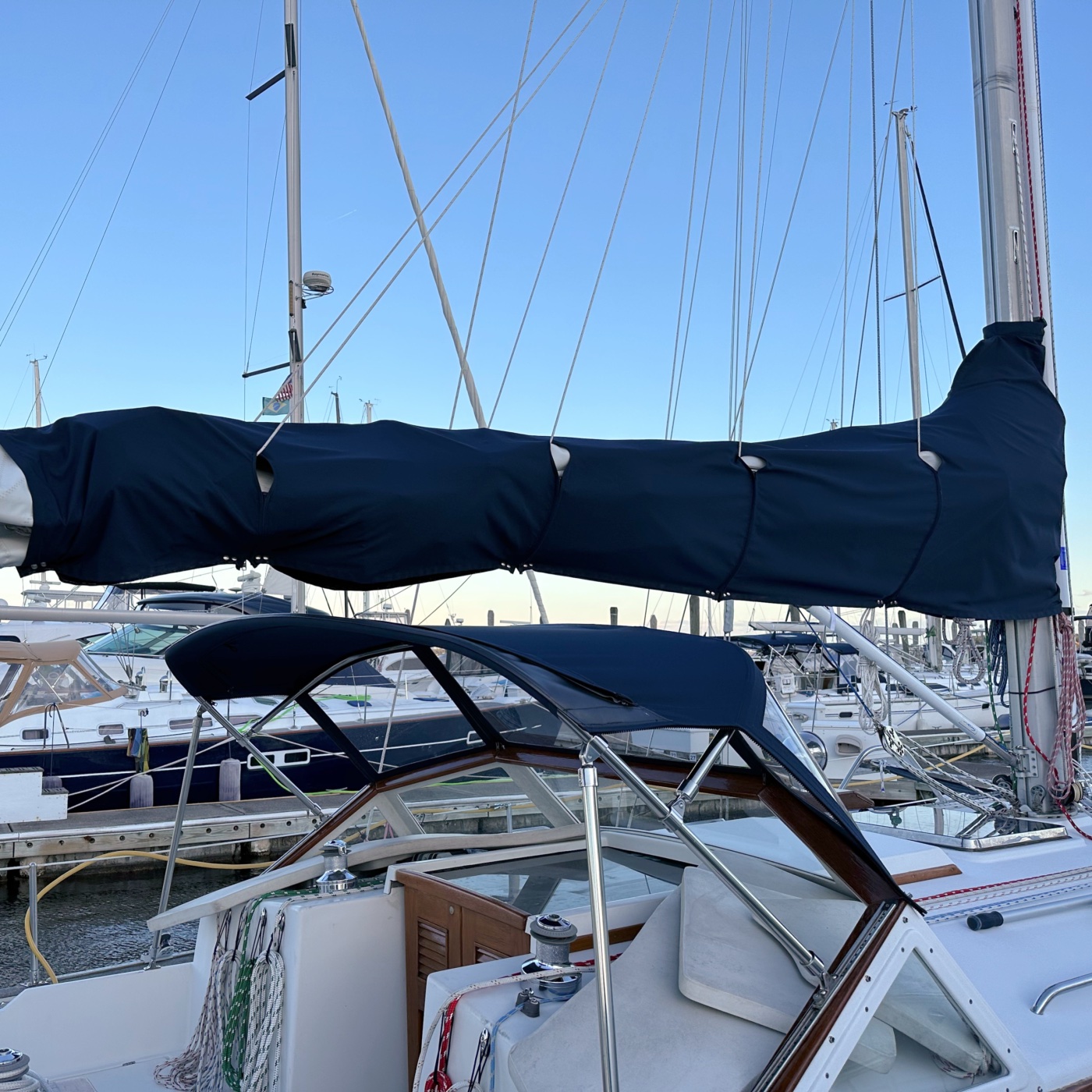 A sail cover around a mainsail